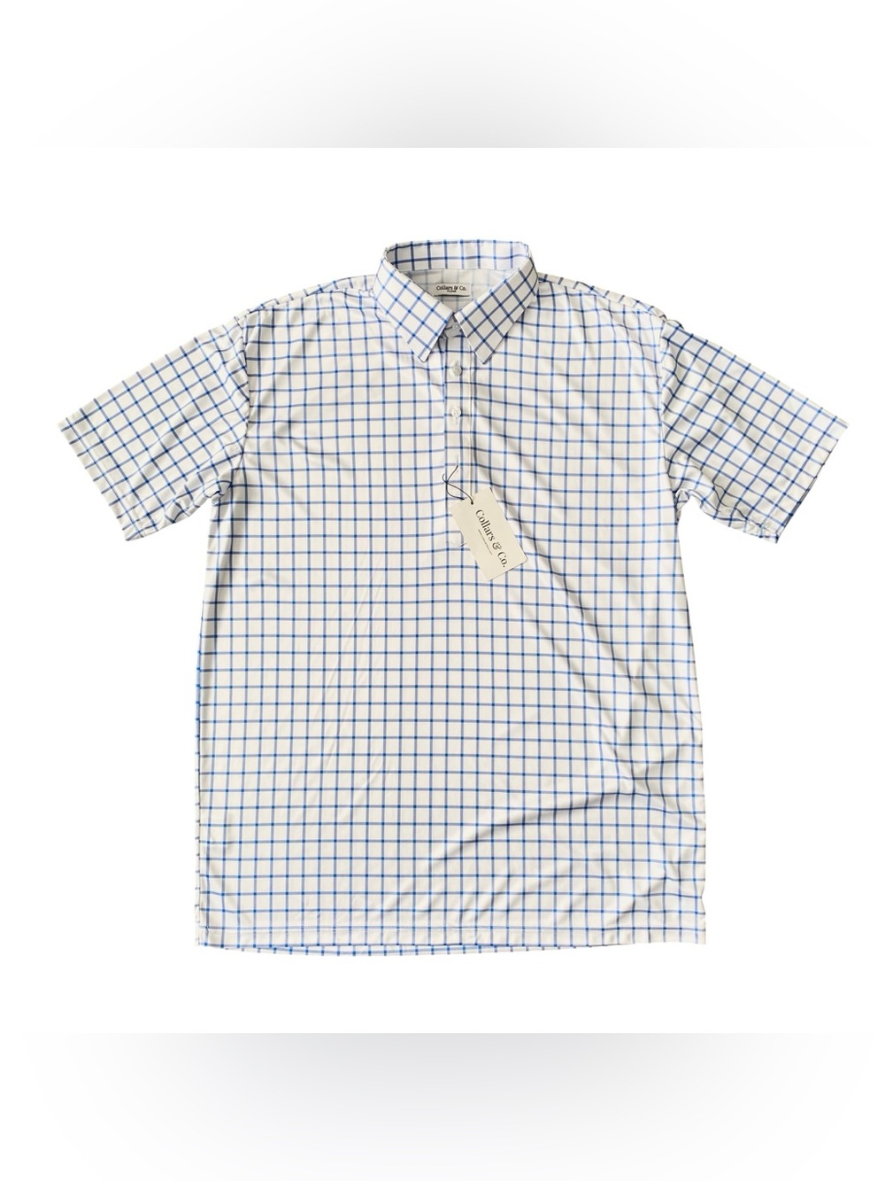 Collars & Co. The Original Dress Collar Polo Men's XL Blue Grid Check NWT